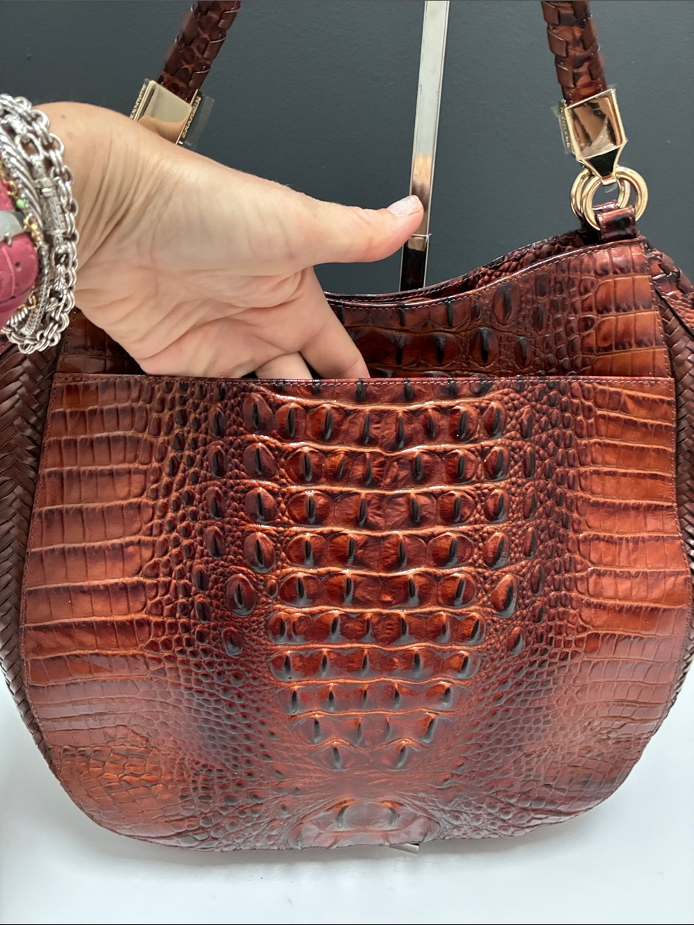 Brahmin NWT Croc-Embossed Hobo Shoulder Bag - Picture 7 of 9